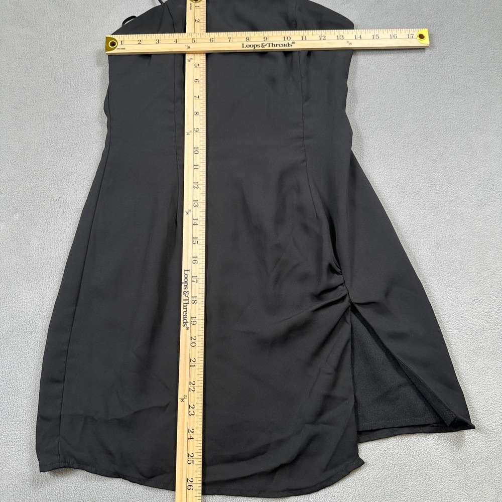 Revolve Superdown Black Mini Dress S Spaghetti Strap Ruched Slit Back Zip Party - Picture 3 of 11